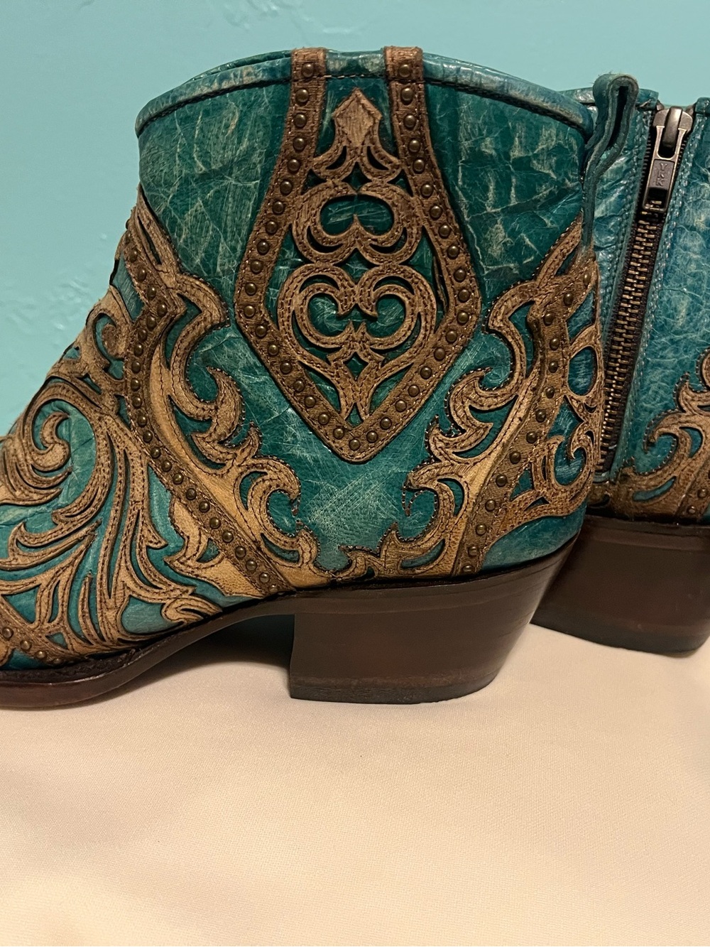 Corral Turquoise & Brown Western Embroidered Ankle Booties - Women - Picture 3 of 5